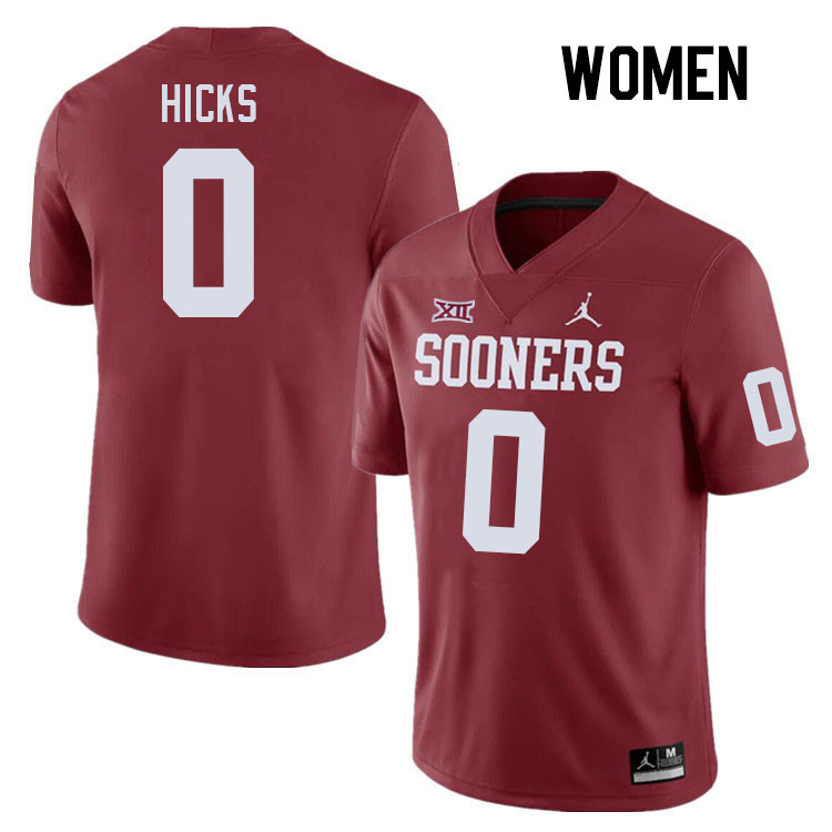 Women #0 Kalib Hicks Oklahoma Sooners College Football Jerseys Stitched-Crimson
